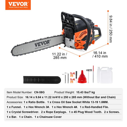 Gas Chainsaw, chainsaw for tree cutting, 25.4CC 12-Inch 1.2HP 2-Stroke Gasoline Powered Chain Saw with Anti-Vibration Handle & Auto-Oiler for Farm, Garden, Ranch - Cuts Tree Branches, Firewood, Logs, Hardwood, Gas Powered Chainsaws