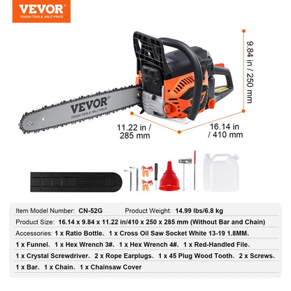 Gas Chainsaw, chainsaw for tree cutting, 25.4CC 12-Inch 1.2HP 2-Stroke Gasoline Powered Chain Saw with Anti-Vibration Handle & Auto-Oiler for Farm, Garden, Ranch - Cuts Tree Branches, Firewood, Logs, Hardwood, Gas Powered Chainsaws