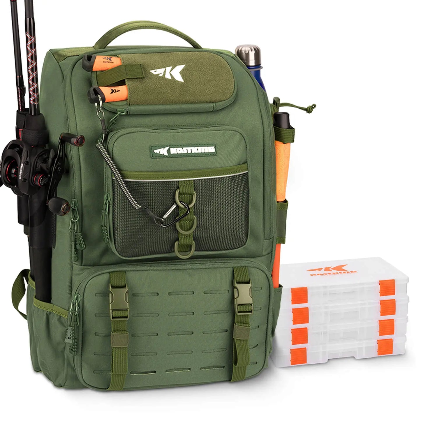 40L Fishing Tackle Backpack with 4 Tackle Boxes & Rod Holders