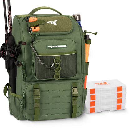 40L Fishing Tackle Backpack with 4 Tackle Boxes & Rod Holders