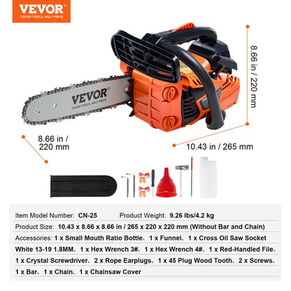 Gas Chainsaw, chainsaw for tree cutting, 25.4CC 12-Inch 1.2HP 2-Stroke Gasoline Powered Chain Saw with Anti-Vibration Handle & Auto-Oiler for Farm, Garden, Ranch - Cuts Tree Branches, Firewood, Logs, Hardwood, Gas Powered Chainsaws