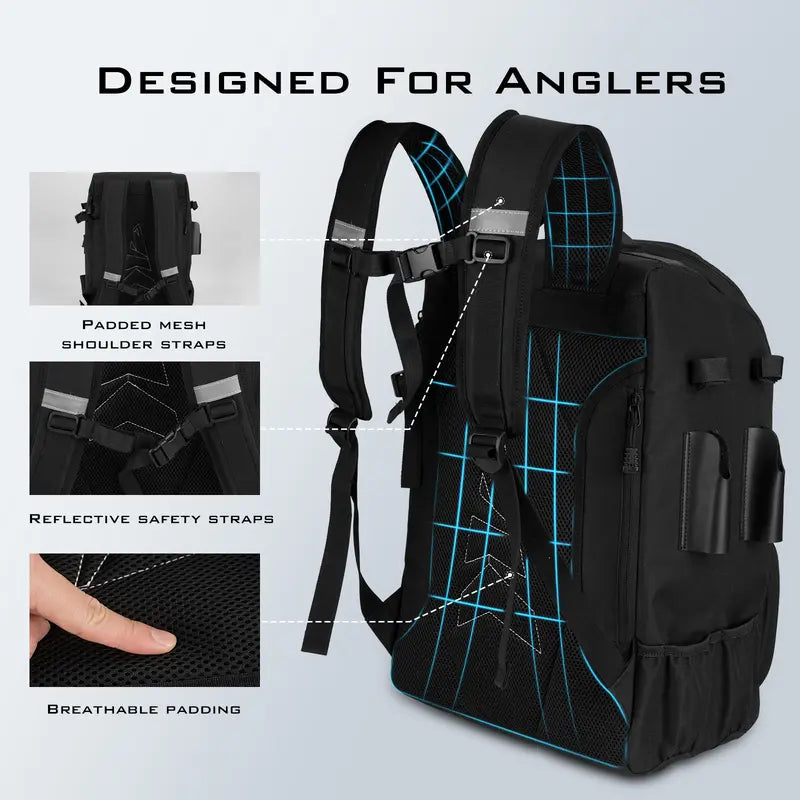 40L Fishing Tackle Backpack with 4 Tackle Boxes & Rod Holders