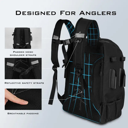 40L Fishing Tackle Backpack with 4 Tackle Boxes & Rod Holders