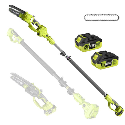 2-in-1 8" Brushless Mini Chainsaw & Pole Saw, Cordless Tree Pruner with Extension Pole
