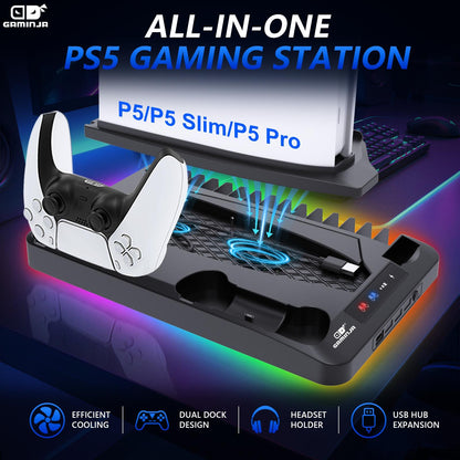 Multi Functional PS5 Cooling Stand with Fast Charging Dock Dual Fan System for Console Accessories