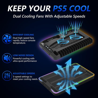 Multi Functional PS5 Cooling Stand with Fast Charging Dock Dual Fan System for Console Accessories