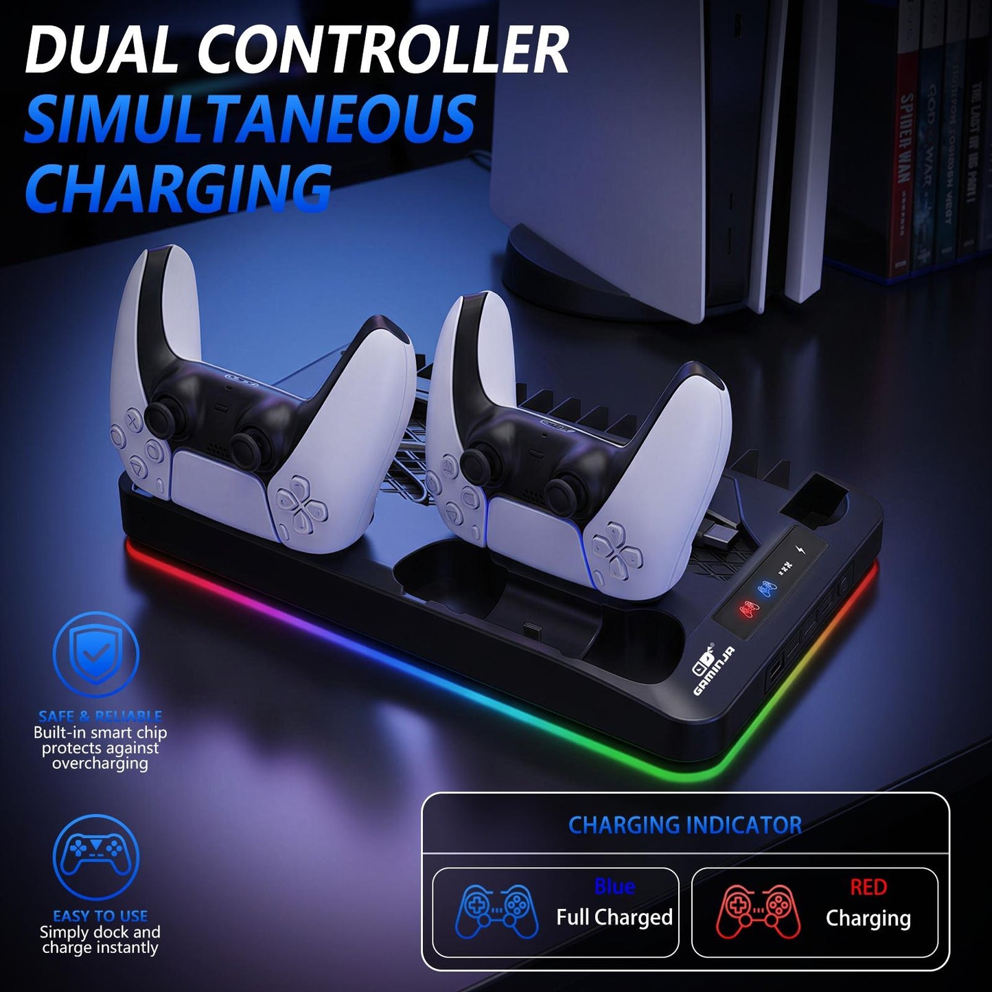 Multi Functional PS5 Cooling Stand with Fast Charging Dock Dual Fan System for Console Accessories