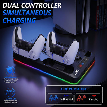 Multi Functional PS5 Cooling Stand with Fast Charging Dock Dual Fan System for Console Accessories