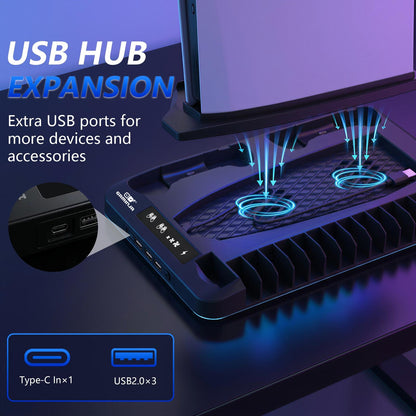 Multi Functional PS5 Cooling Stand with Fast Charging Dock Dual Fan System for Console Accessories
