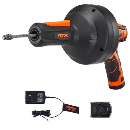 12V Cordless Electric Drain Auger, 25FT Commercial Automatic Feeding Drain Snake, 3/4"-2" Pipe Clog Removal Tool with Power Drill, 2.0Ah Battery & Charger