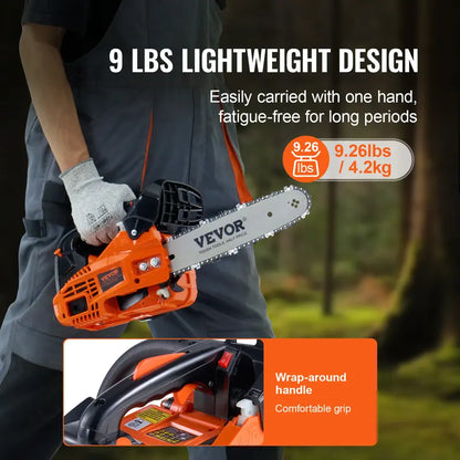 Gas Chainsaw, chainsaw for tree cutting, 25.4CC 12-Inch 1.2HP 2-Stroke Gasoline Powered Chain Saw with Anti-Vibration Handle & Auto-Oiler for Farm, Garden, Ranch - Cuts Tree Branches, Firewood, Logs, Hardwood, Gas Powered Chainsaws